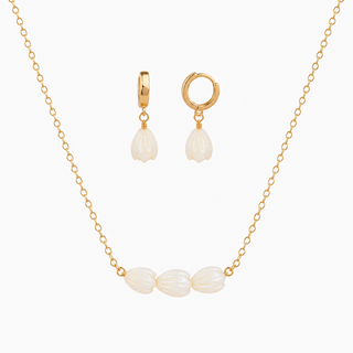 White Pikake Necklace & Huggie Earring Bundle