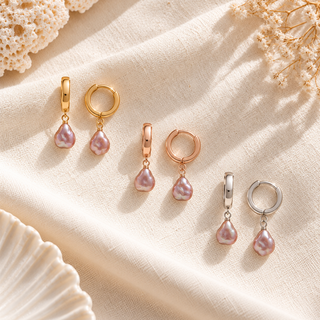 Pink Keshi Pearl Necklace & Huggie Earring Bundle