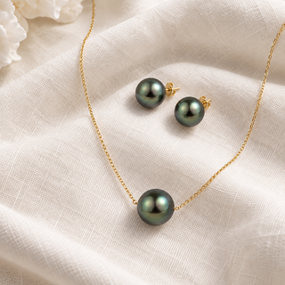 Floating Tahitian Pearl Necklace & Stud Earring Bundle