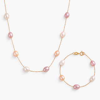 Mari + Lisa Multicolor Pink Pearl Necklace & Bracelet Set