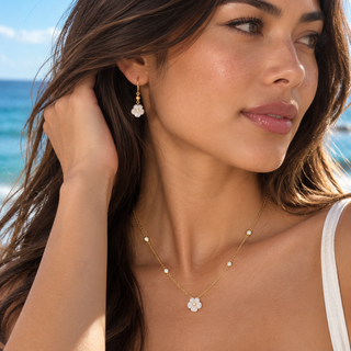 White Plumeria Mother of Pearl Necklace & Earring Set