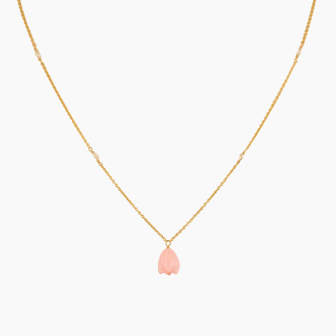 Pink Pikake White Keshi Pearl Necklace