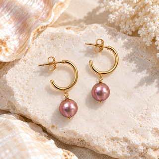 Mini Dark Pink Pearl Hoop Earrings