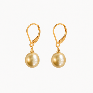 Golden South Sea Pearl Leverback Earrings
