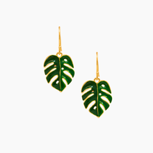 Load image into Gallery viewer, Green Enamel Monstera Earring