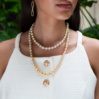 golden south sea pearl strand long doubled on model