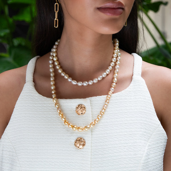 golden south sea pearl strand long doubled on model