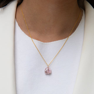 Pink Keshi Pearl on gold chain on model