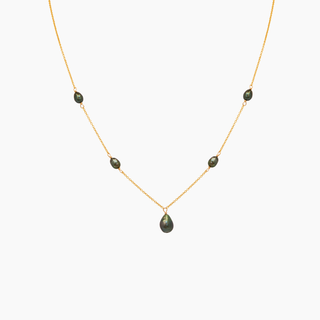 Tahitian Keshi black pearl necklace in gold handcrafted in Hawaii