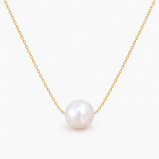 Floating White Pearl Necklace 14kt Gold