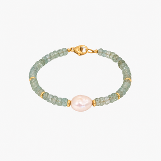 Aura Aquamarine White Keshi Pearl Bracelet