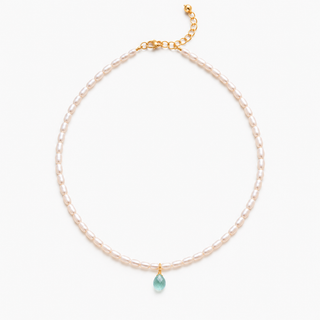 Aquamarine Tiny White Pearl Choker