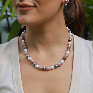 Multicolor Tahitian Pearl Strand Gold Clasp on model