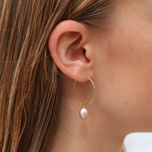 Load image into Gallery viewer, Pink Pearl Hoop Earrings