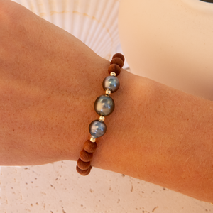 Triple Tahitian Pearl Sandalwood Bracelet