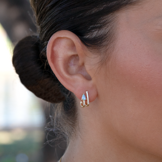 Opal Earrings with post in gold on ear