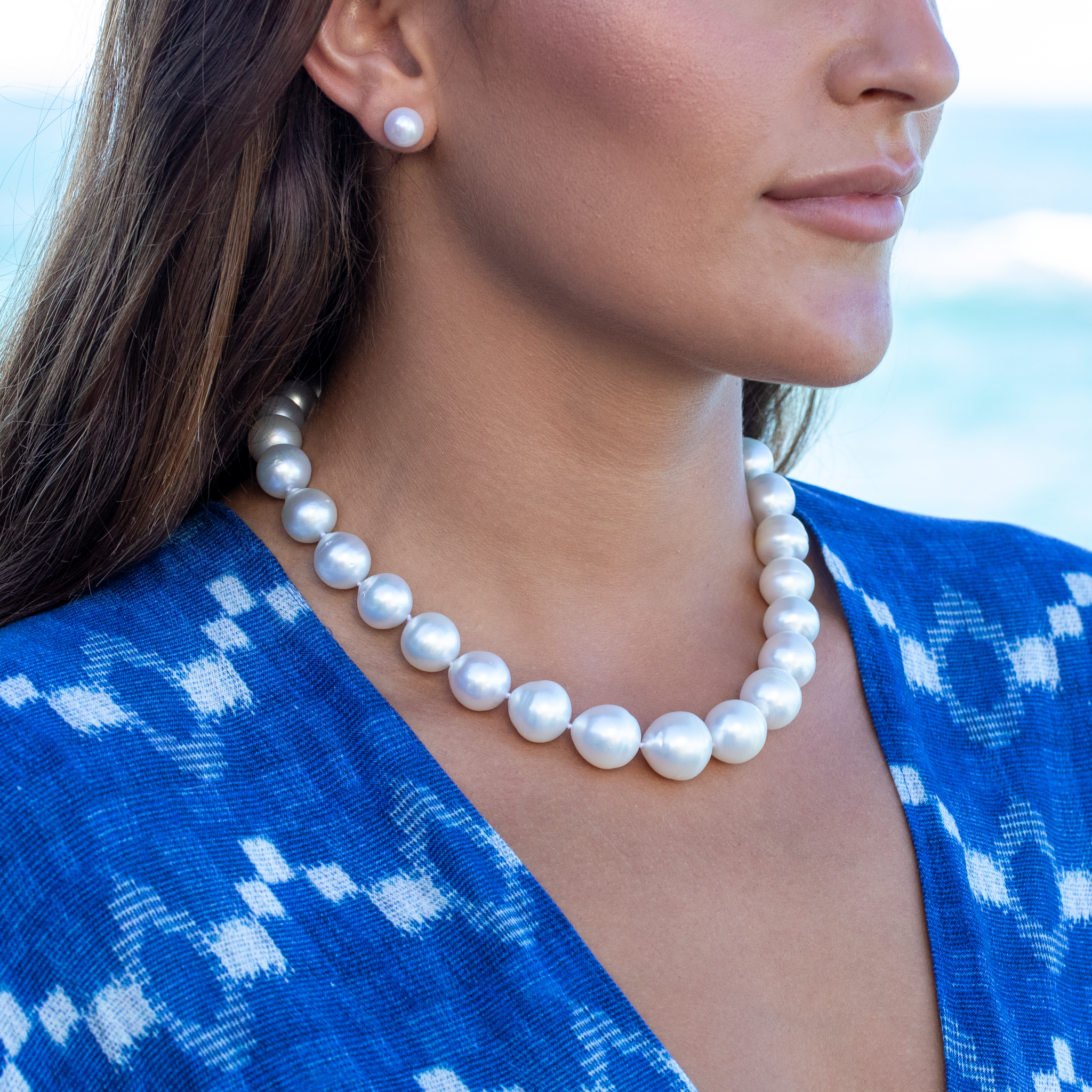 Natural Multicolor South Sea Pearl Necklace 18 Inch - Baroque & Beaded W/ Gold Plate