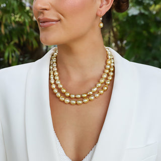 Golden South Sea Pearl Strand with Gold Clasp on model