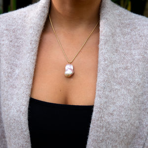 Cosmos Pink Flameball Pearl Necklace