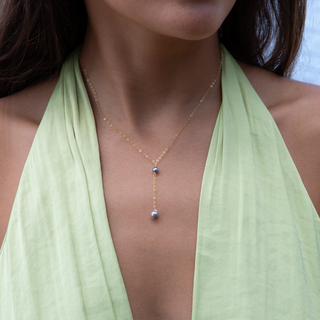 Blue Akoya Keshi Pearl Y Necklace