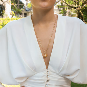 Dana Golden South Sea Pearl Paperclip Necklace
