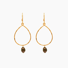 Load image into Gallery viewer, Tahitian black pearl teardrop earrings in 14k gold, handcrafted in Hawaii