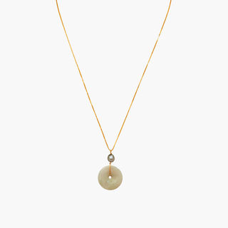 Large Jade Tahitian Keshi Pearl Necklace featuring a jadeite jade stone and Tahitian keshi pearl on gold vermeil.