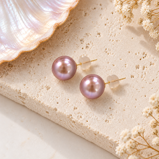 AAA Pink Pearl Stud Earring 14kt Gold