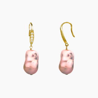 Pink Flameball Pearl Earrings with cubic zirconia earwires in gold