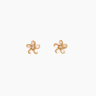 Plumeria mother of Pearl Stud Earrings in Gold