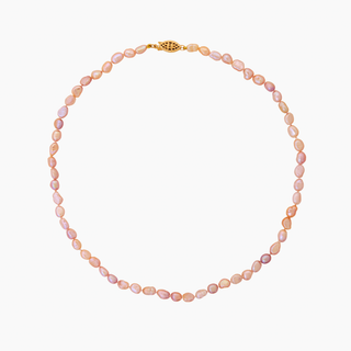 Necklace with pink pearls on a white background