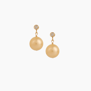 Golden South Sea Pearl Earrings on post setting with czs
