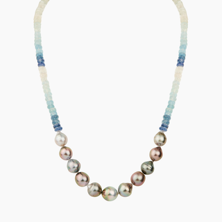 Mana aquamarine ombre silver Tahitian Pearl Necklace 