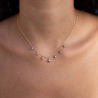  Tahitian Keshi black pearl necklace handcrafted in Hawaii on model
