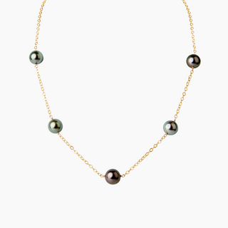 Tahitian pearl station necklace in gold handcrafted in Hawaii