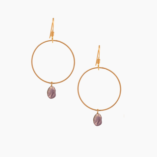 Pink Keshi pearl hoop earring in 14k gold 