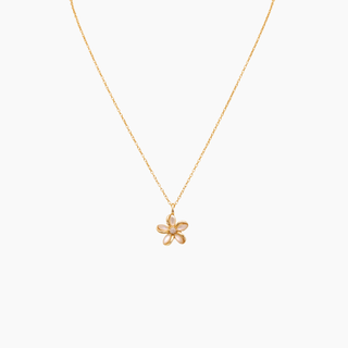 plumeria mother of pearl flower necklace in gold
