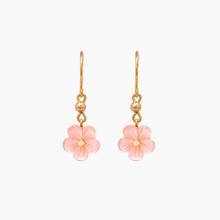 Pink Plumeria Mother of Pearl Drop Earrings