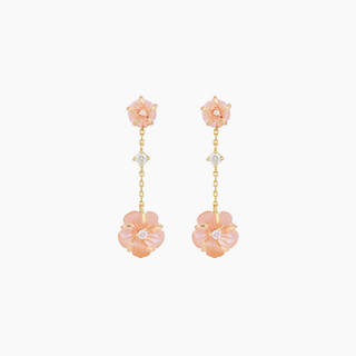 Sage pink mother of pearl earrings featuring cubic zirconia stones and flower design in stunning pink hues.