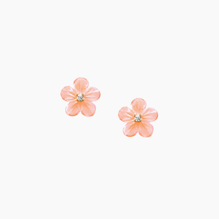 Pua Pink Mother of Pearl Studs featuring cubic zirconia stones in floral design, perfect for adding elegance and prosperity.