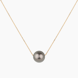 Floating Silver Tahitian Pearl Necklace 14kt Yellow Gold