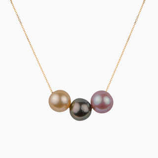 Floating Multicolor Tahitian Pearl Necklace 14kt Gold