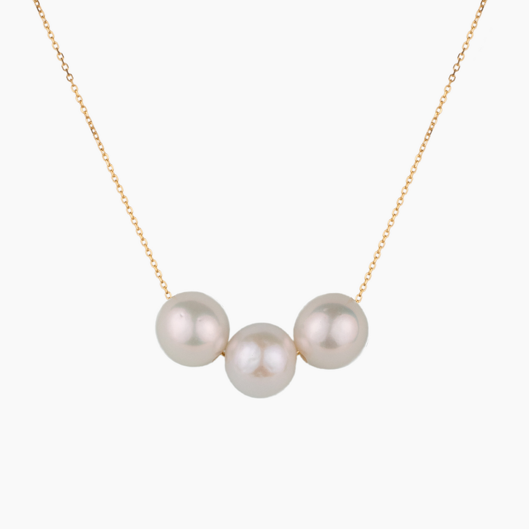 Floating Triple White Edison Pearl Necklace 14kt Gold