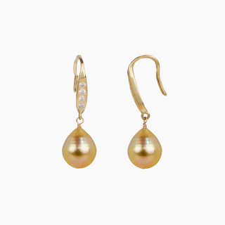 Golden South Sea Pearl Drop Earrings with cz french earwires