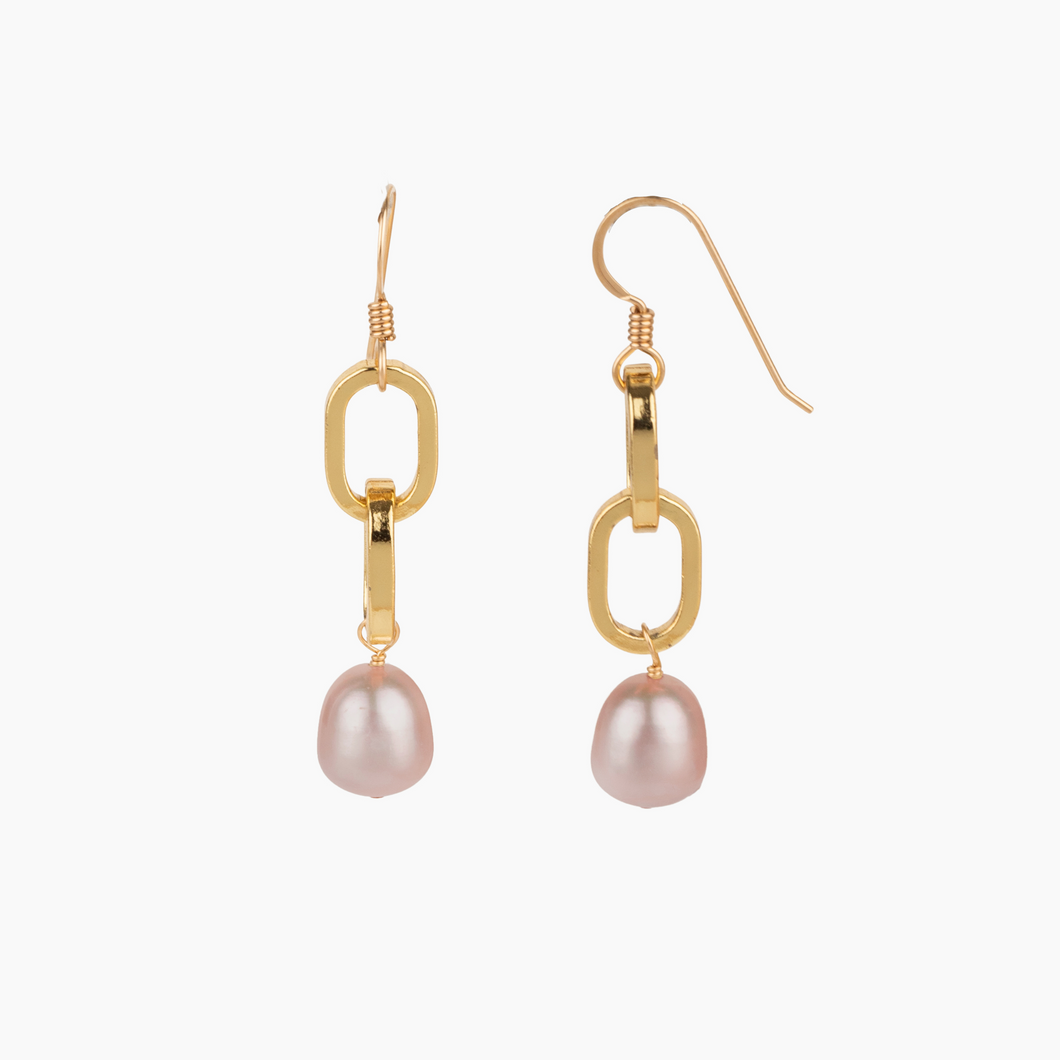 Chunky Paperclip Pink Pearl Earrings