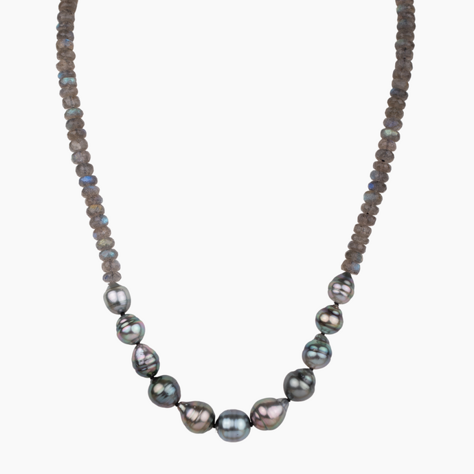 Three Rows Oval Black Pearl Necklace - Modi Pearls
