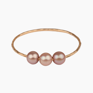 Triple pink pearl bangle in gold made in hawaii