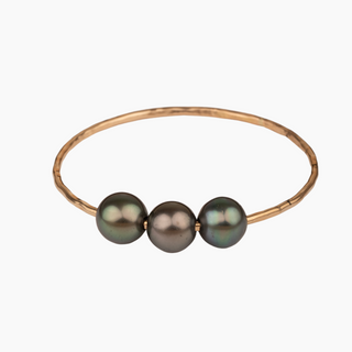 Triple Tahitian pearl bangle in gold made in Hawaii