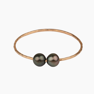 Double Tahitian pearl bangle in gold made in Hawaii