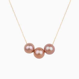 Floating Triple Pink Edison Pearl Necklace 14kt Gold